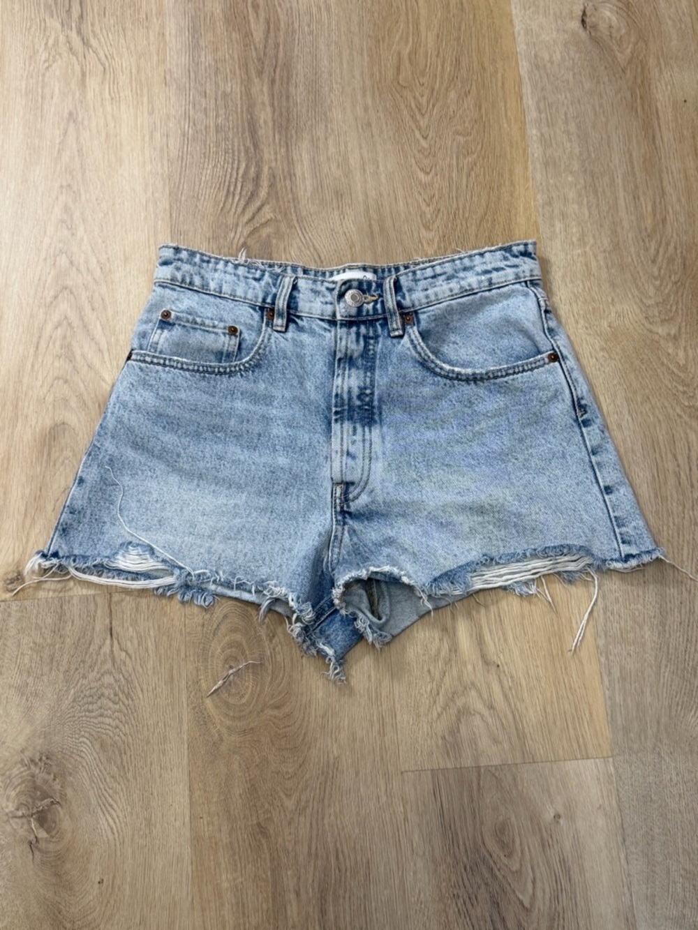 ZARA Four Button Denim Cutoff High Rise Shorts